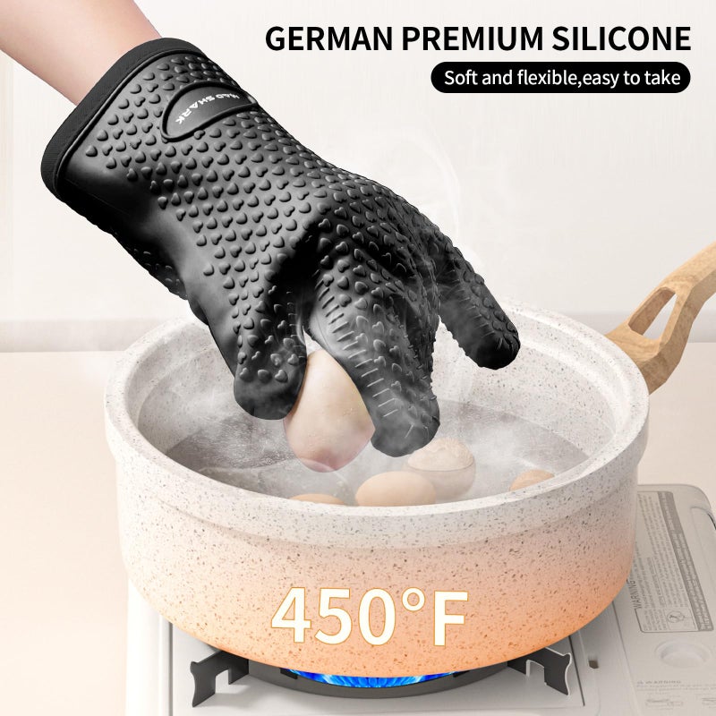 MAD SHARK Silicone Oven Mitts Heat Resistant 450 Degrees,Waterproof & Non-Slip Oven Gloves with Fingers,Cotton Lined Silicone Oven Gloves Kitchen Mitts for Baking Cooking Barbecue,Women,Oven(Black) - Image 5