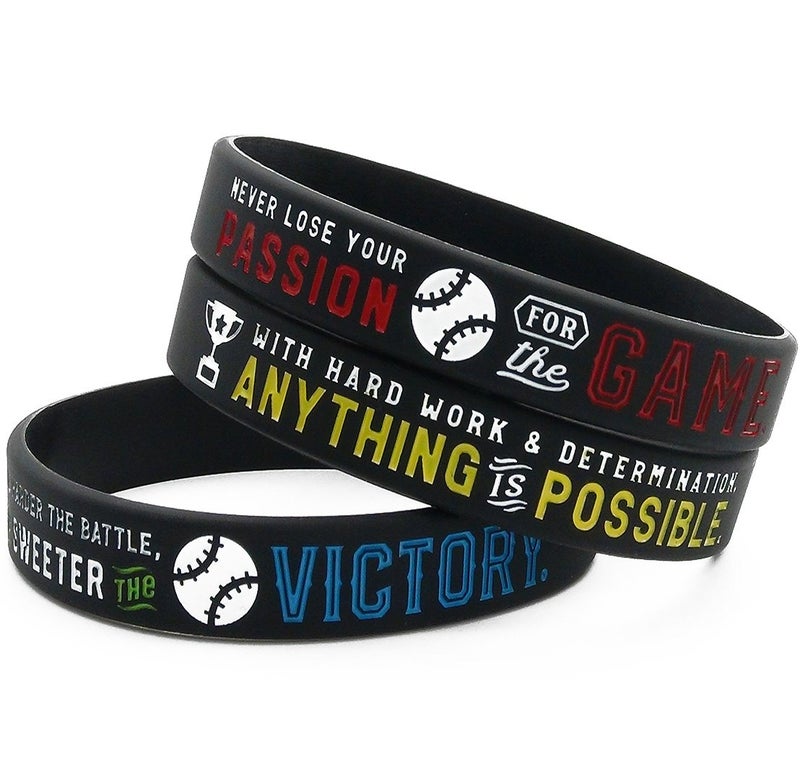Inkstone (12-pack Baseball Motivational Silicone Bracelets - Wholesale Bulk Jewelry, Sports Gifts, Party Favors and Supplies, Baseball Bracelets for Boys - Image 2