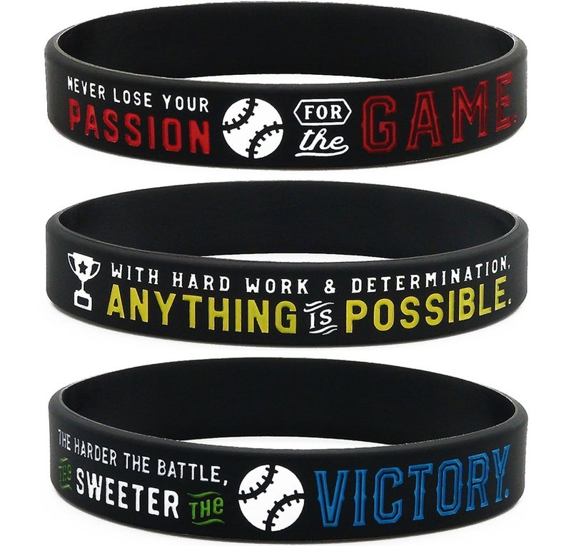 Inkstone (12-pack Baseball Motivational Silicone Bracelets - Wholesale Bulk Jewelry, Sports Gifts, Party Favors and Supplies, Baseball Bracelets for Boys - Image 3
