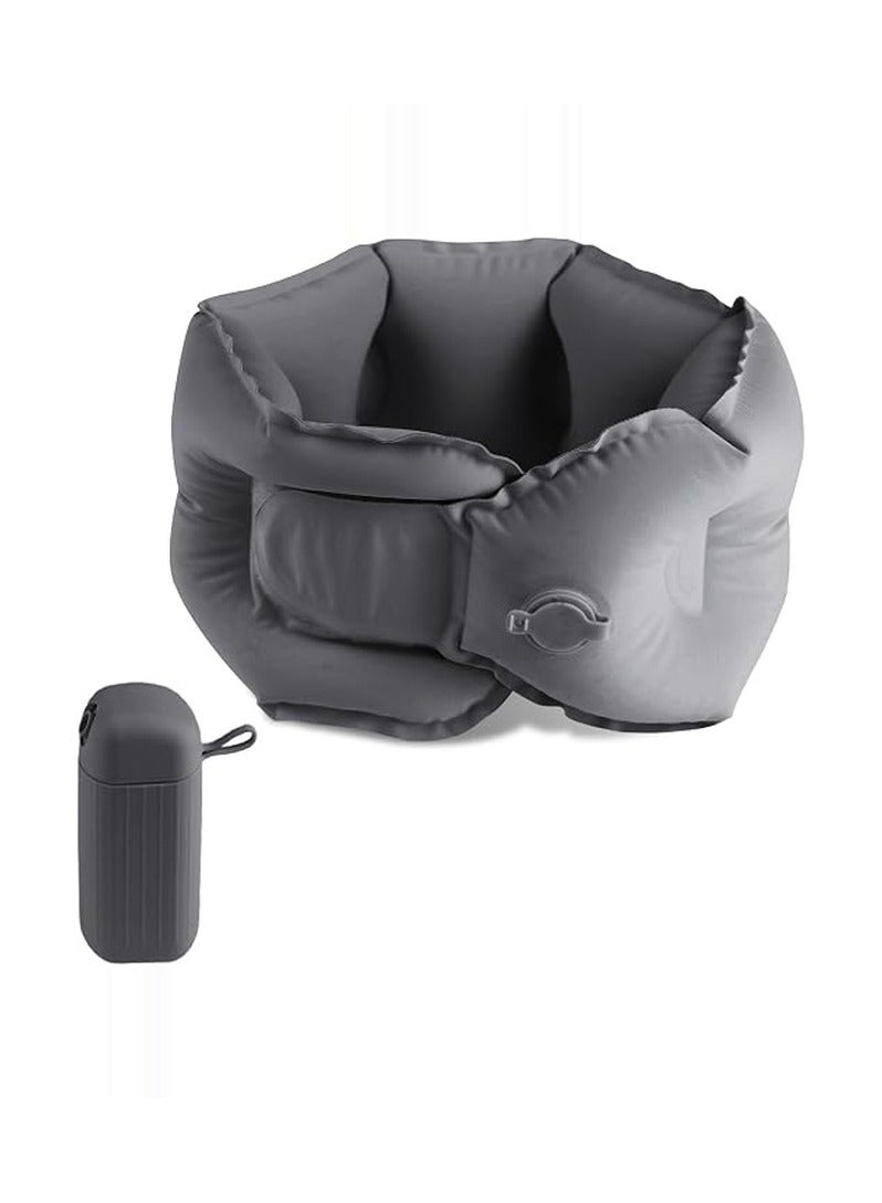 TravelMore 2 Piece Lightweight Inflatable Travel Neck Pillow with Free Storage Case, Dark Grey, Comfortable Portable Neck Support for Flight and Travel - Image 1