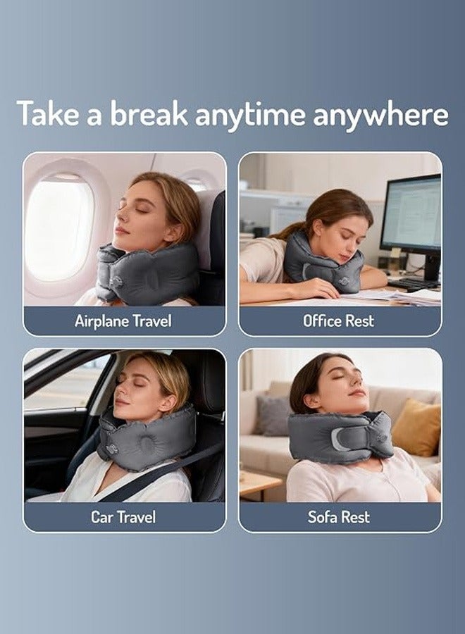 TravelMore 2 Piece Lightweight Inflatable Travel Neck Pillow with Free Storage Case, Dark Grey, Comfortable Portable Neck Support for Flight and Travel - Image 2