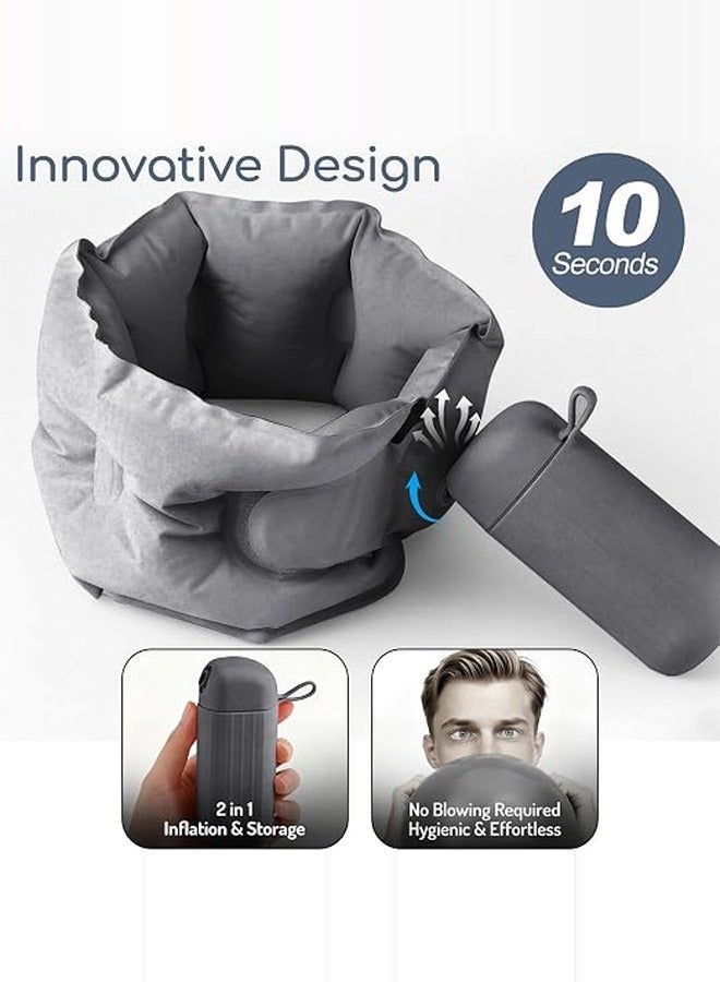 TravelMore 2 Piece Lightweight Inflatable Travel Neck Pillow with Free Storage Case, Dark Grey, Comfortable Portable Neck Support for Flight and Travel - Image 4