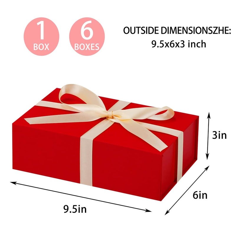 UoeRing 1 Pcs Red Gift Box 9.5x6x3 inch Small Luxury Gift Box for Presents with Magnetic Lid Collapsible,Valentine's Day,Christmas,Contains Card, Ribbon, Tissue Paper,Shredded Paper Fille - Image 2