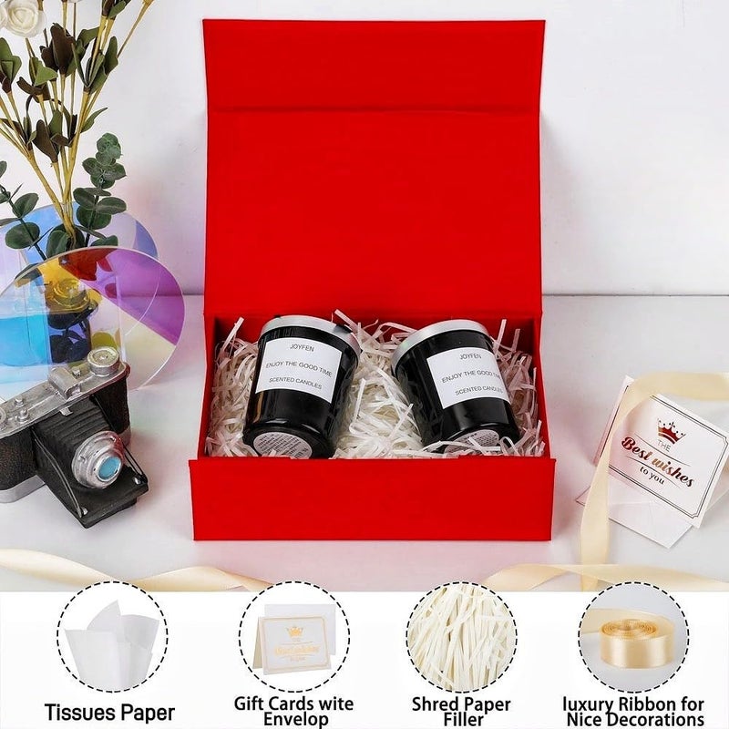 UoeRing 1 Pcs Red Gift Box 9.5x6x3 inch Small Luxury Gift Box for Presents with Magnetic Lid Collapsible,Valentine's Day,Christmas,Contains Card, Ribbon, Tissue Paper,Shredded Paper Fille - Image 3
