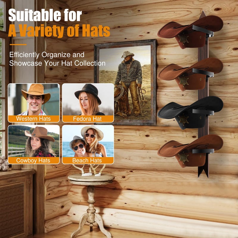 Cinati Cowboy Hat Rack Wall Mount - Wooden Western Rustic Metal Hanger With Arrow Sign Board - Holds up to 4 Hats, Fedora, Sun Hats (1 Pack) - Image 5