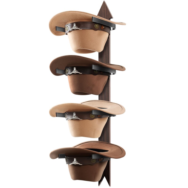 Cinati Cowboy Hat Rack Wall Mount - Wooden Western Rustic Metal Hanger With Arrow Sign Board - Holds up to 4 Hats, Fedora, Sun Hats (1 Pack) - Image 1