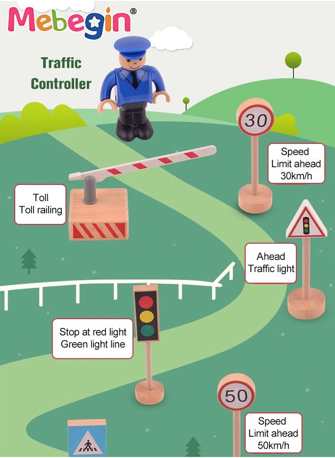 MEBEGIN 15PCS Wood Traffic Road Signs Playset with Rich Accessaries, Full Road Signs Toy, Mini Traffic Sign Set, Educational Playset Pieces for Kids, Easy for Kids to Remember All Traffic Signs  - Image 3