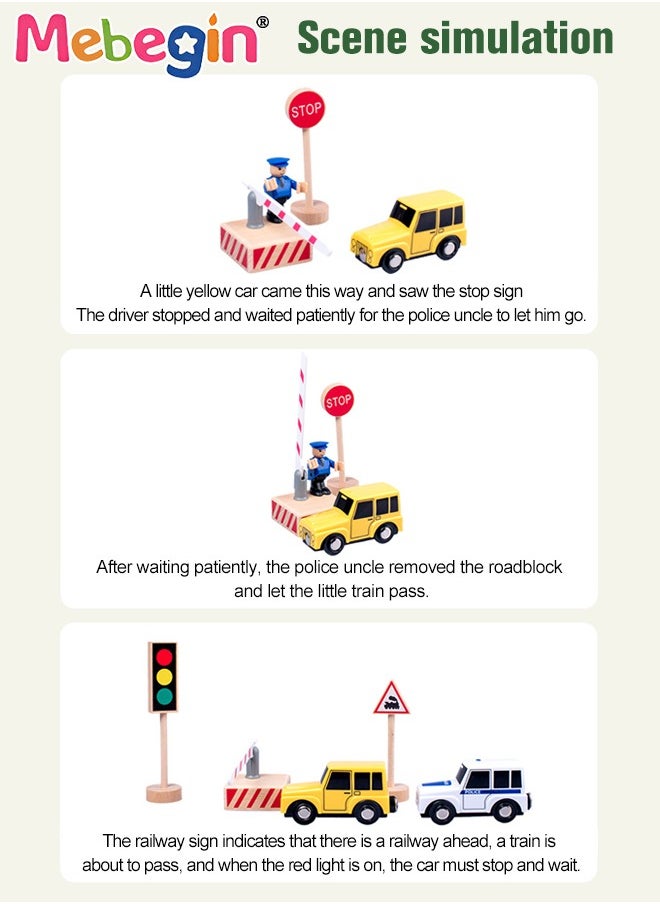MEBEGIN 15PCS Wood Traffic Road Signs Playset with Rich Accessaries, Full Road Signs Toy, Mini Traffic Sign Set, Educational Playset Pieces for Kids, Easy for Kids to Remember All Traffic Signs  - Image 5