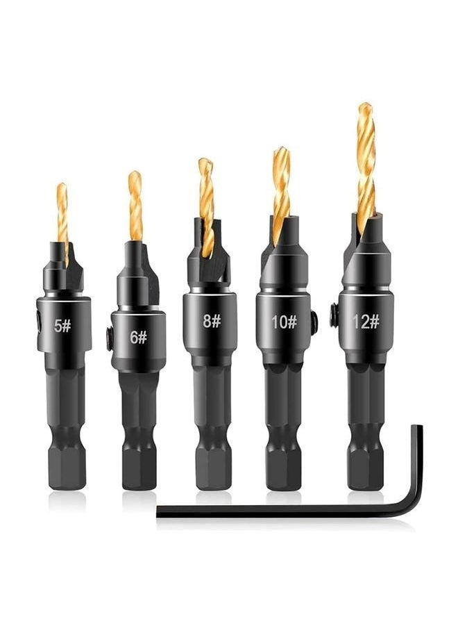 Generic 1/4 inch Hex Shank Countersink Drill Bit Power Tools Accessories for Plastic Metal Woodworking Tool by Power Drill 5Pcs/Set （5/6/8/10/12#）  - Image 1