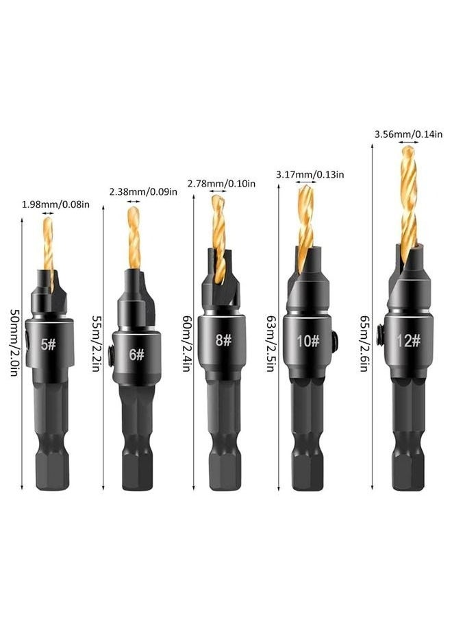 Generic 1/4 inch Hex Shank Countersink Drill Bit Power Tools Accessories for Plastic Metal Woodworking Tool by Power Drill 5Pcs/Set （5/6/8/10/12#）  - Image 2
