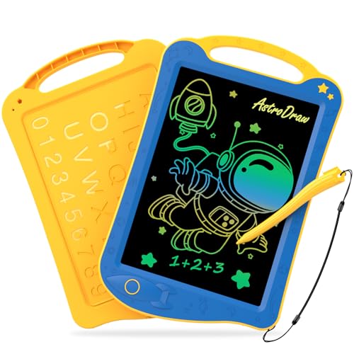 HOMESTEC Astrodraw Drawing Pad Toys Colorful LCD Writing Tablet for Kids Doodle Board for Toddlers 3 4 5 6 Years Old Travel Sensory Space Toy for Boys Girls Birthday Gift Idea BlueYellow - Image 1