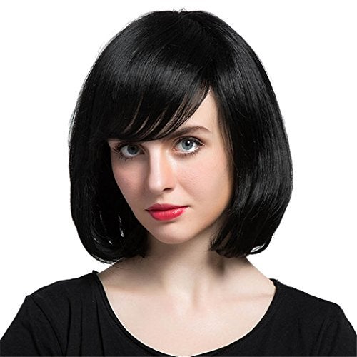 Akashkrishna Short Hair Wig Black | Short Hair Wig with Bangs | Natural Fashion Synthetic Wig | Cute Wigs for Daily Party Halloween alopecia & chemo | Pack of 1 wig, Wigcap - Image 1