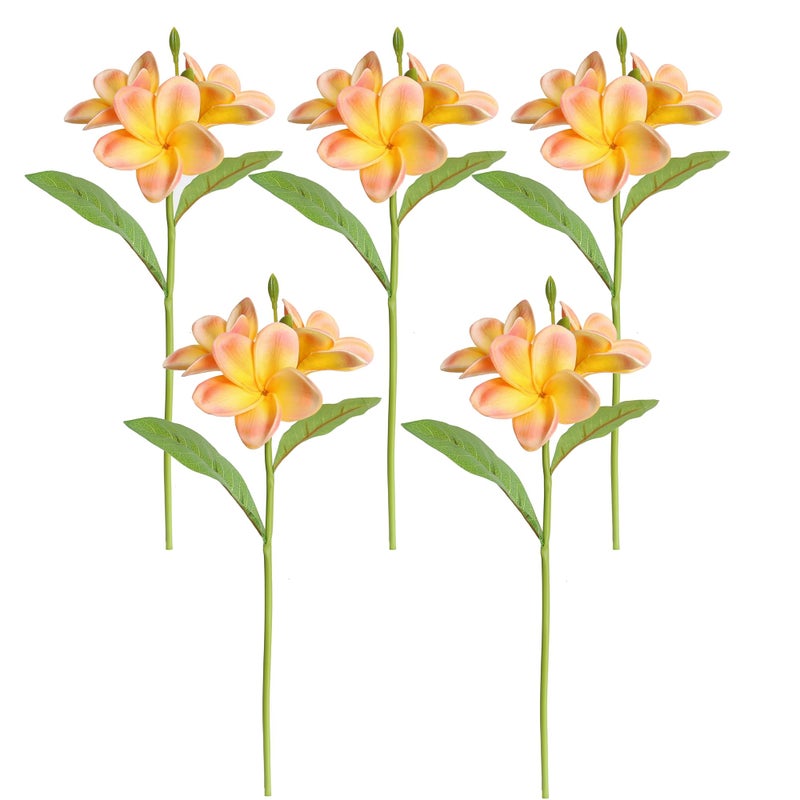 5PCS PU Real Touch Lifelike Artificial Plumeria Frangipani Flower Stems Wedding Home Party Spring Flowers Decoration Orange Pink