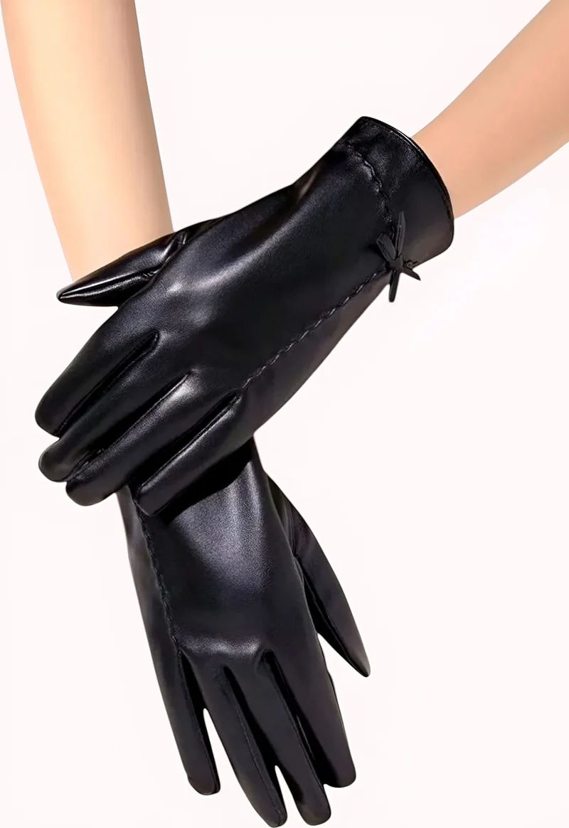 Uniquerrs Women's Touch Screen Windproof Cold Resistant Vegan Leather Gloves