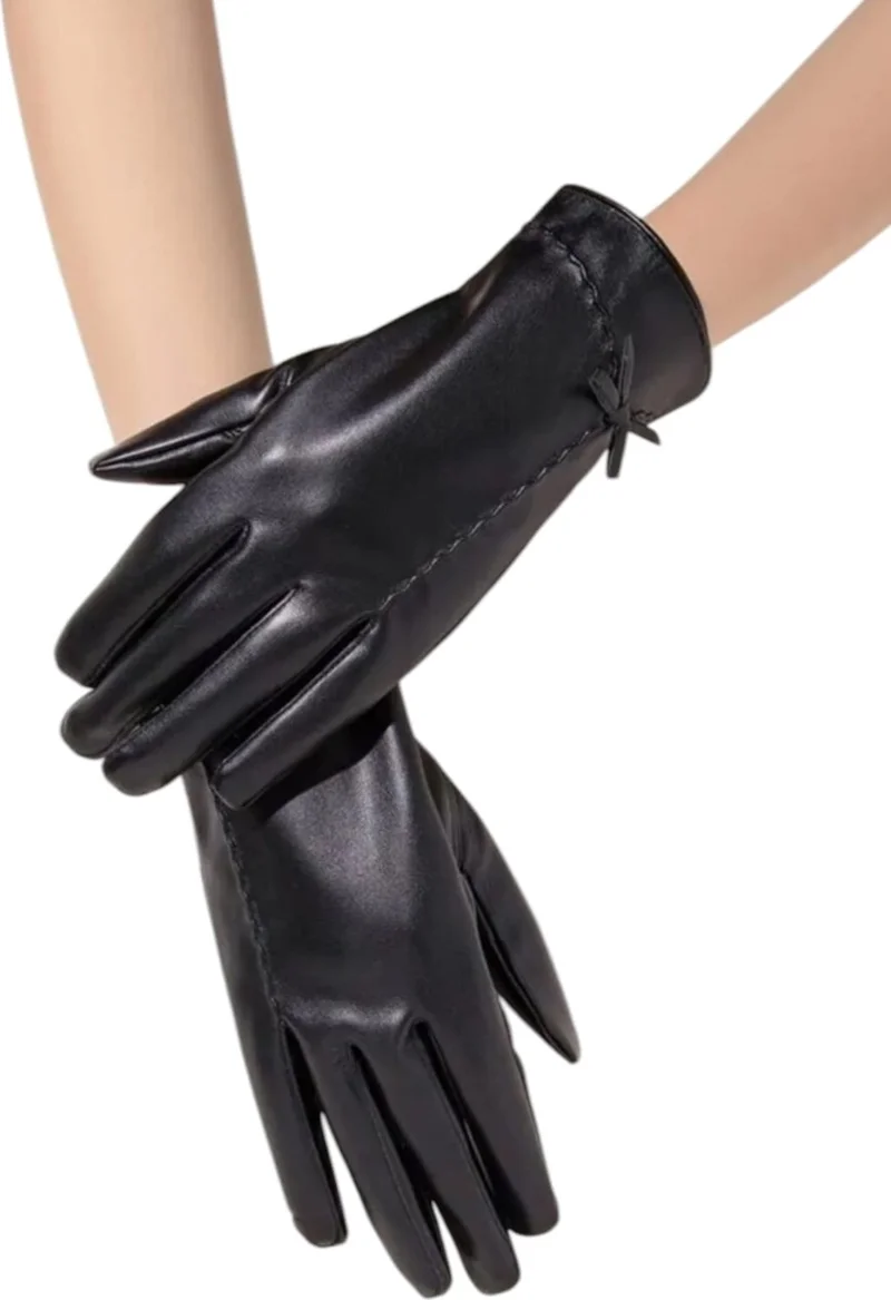 Uniquerrs Women's Touch Screen Windproof Cold Resistant Vegan Leather Gloves