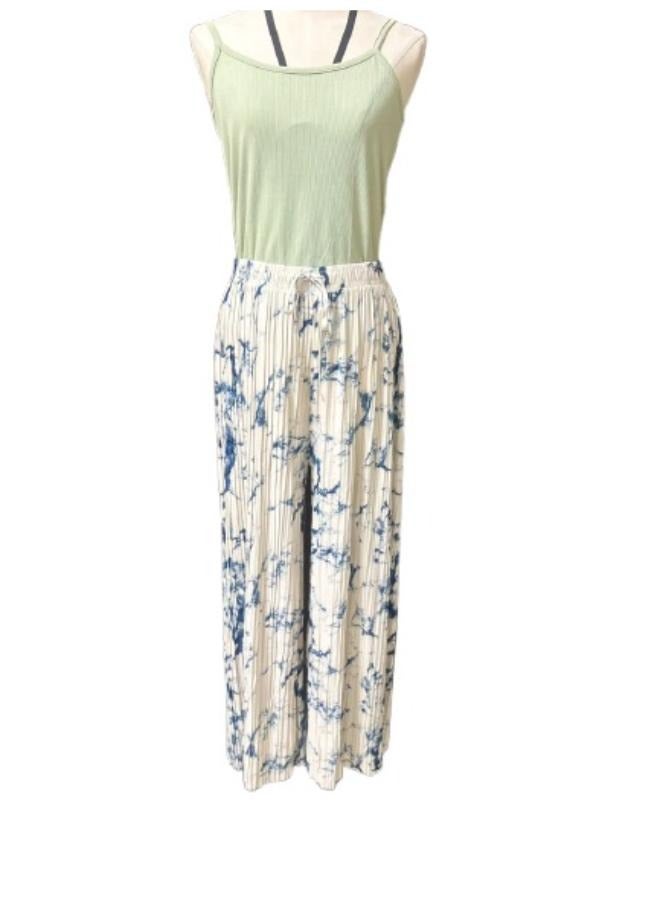 Summer Ink Pleated Style Wide Leg Tie-Dye Trousers for Women Free Size - Image 2