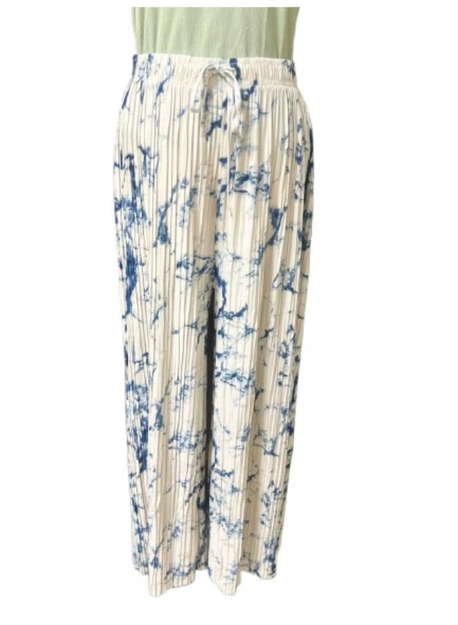 Summer Ink Pleated Style Wide Leg Tie-Dye Trousers for Women Free Size - Image 1