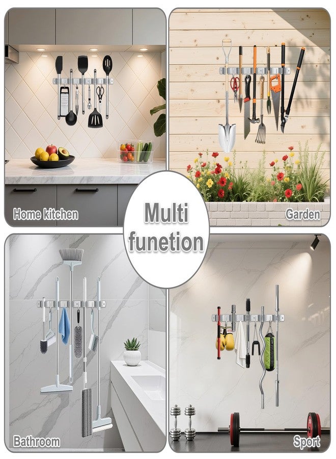 HANZENMA Broom Holder Wall Mount, Broom Organizer Wall Mount Stainless Steel Broom and Mop Hanger Heavy Duty Storage Organization for Home Kitchen Garden Garage Room 5 Racks 4 Hooks - Image 4