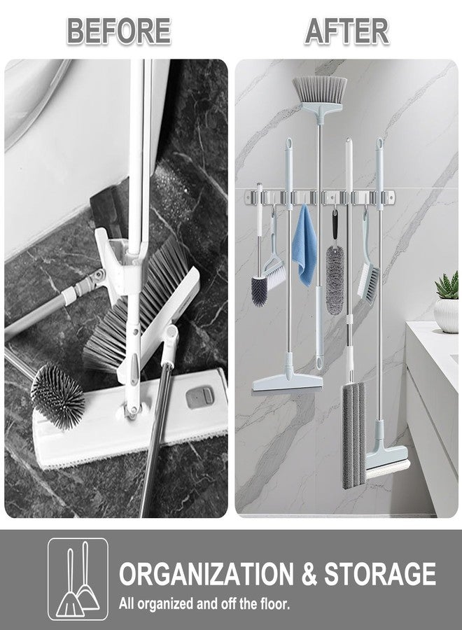 HANZENMA Broom Holder Wall Mount, Broom Organizer Wall Mount Stainless Steel Broom and Mop Hanger Heavy Duty Storage Organization for Home Kitchen Garden Garage Room 5 Racks 4 Hooks - Image 2