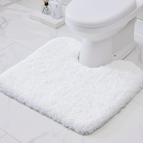 Disolla White Toilet Rug 22x24 Non Slip Fluffy Toilet Floor Mat U Shaped Washable Bathroom Contour Rug for Toilet Absorbent Shaggy Toilet Foot Rug - Image 1