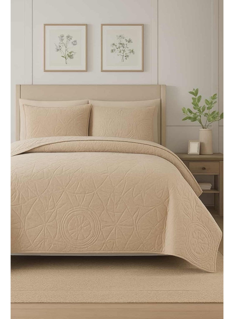 Quilt Set Queen Size , Classic Geometric Diamond Stitched Pattern, Ultra Soft Cotton Lightweight Bedding Set Bedspread Coverlet for All Season (begie-1 Quilt 240x230 and 2 Pillow Shams 60x75)