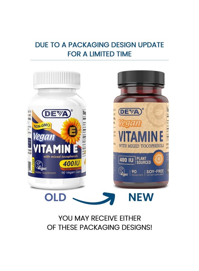 DEVA Vegan Vitamins Natural Vitamin E 400IU with Mixed Tocopherols, Supports Immune System & Skin Nutrition, Natural Antioxidant & Gluten Free, Dairy Free, Non-GMO, 90 Capsules - Image 2