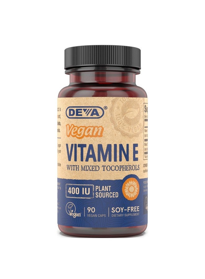 DEVA Vegan Vitamins Natural Vitamin E 400IU with Mixed Tocopherols, Supports Immune System & Skin Nutrition, Natural Antioxidant & Gluten Free, Dairy Free, Non-GMO, 90 Capsules - Image 1