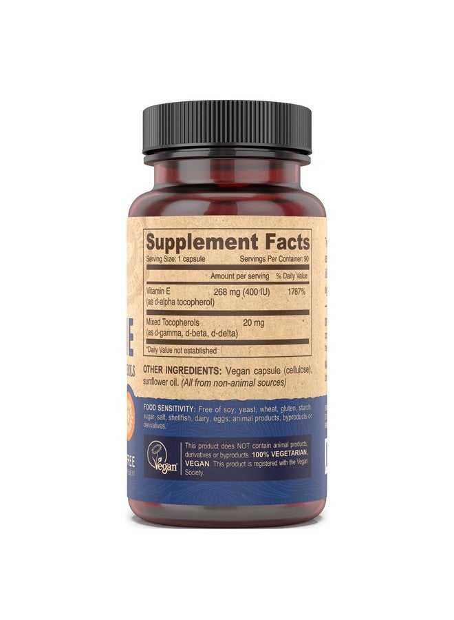 DEVA Vegan Vitamins Natural Vitamin E 400IU with Mixed Tocopherols, Supports Immune System & Skin Nutrition, Natural Antioxidant & Gluten Free, Dairy Free, Non-GMO, 90 Capsules - Image 3