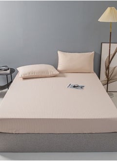 LUNA Home Fitted sheet with elastic corner 160*200 + 30 cm with 2 pillow cases, bedsheet set of 3 piece queen size, beige color.  - Image 3