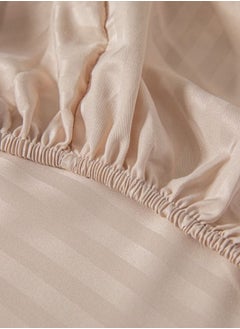 LUNA Home Fitted sheet with elastic corner 160*200 + 30 cm with 2 pillow cases, bedsheet set of 3 piece queen size, beige color.  - Image 4