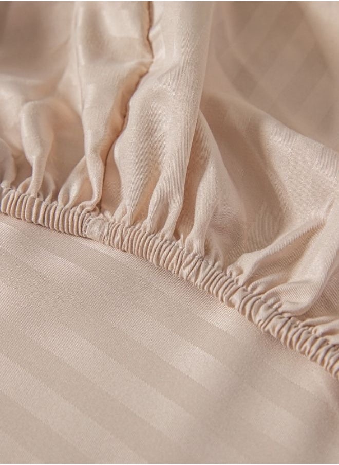 LUNA Home 3 Pcs Queen Size Fitted sheet with elastic corner 160*200 + 30 cm with 2 pillow cases, bedsheet set, beige color.  - Image 4