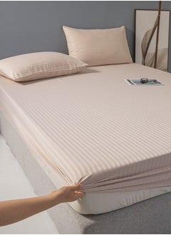 LUNA Home Fitted sheet with elastic corner 160*200 + 30 cm with 2 pillow cases, bedsheet set of 3 piece queen size, beige color.  - Image 1