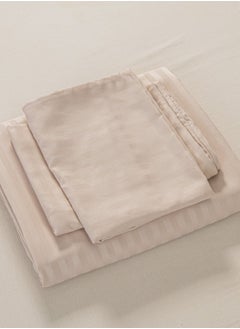 LUNA Home Fitted sheet with elastic corner 160*200 + 30 cm with 2 pillow cases, bedsheet set of 3 piece queen size, beige color.  - Image 5