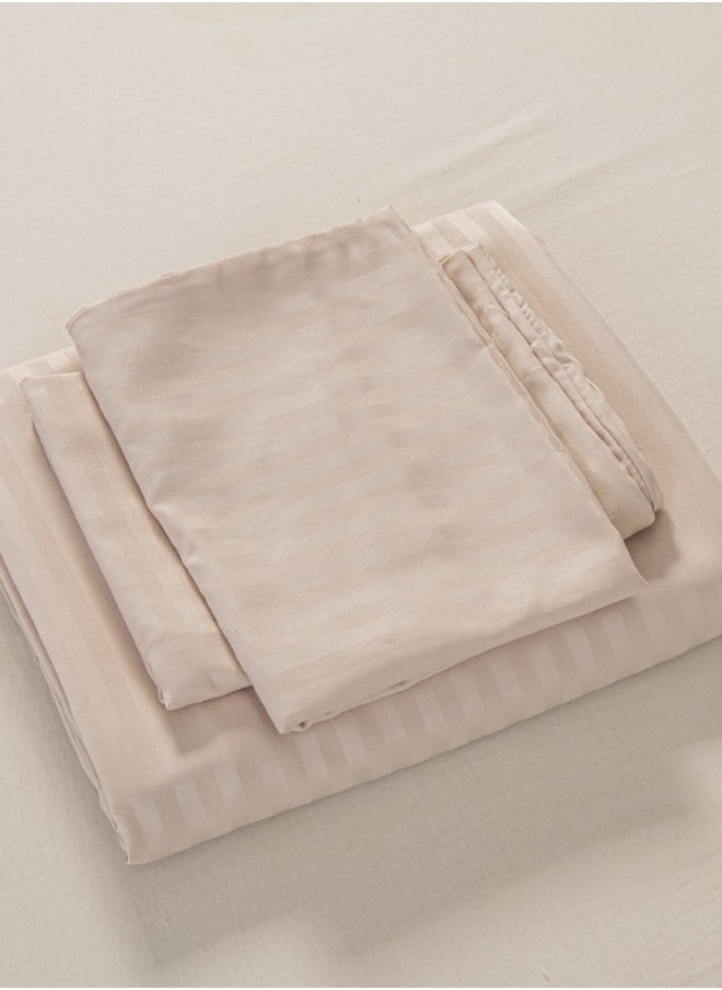 LUNA Home 3 Pcs Queen Size Fitted sheet with elastic corner 160*200 + 30 cm with 2 pillow cases, bedsheet set, beige color.  - Image 5