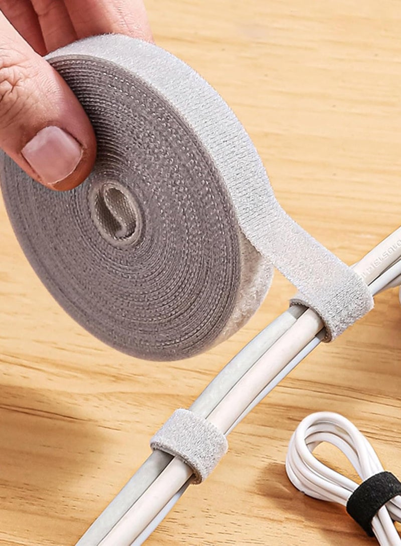Loquat 1 Roll of 5 Meters, Cable Tie Cable Organizer Reusable Fixed Strap Hand Tear Cable Strap for Organizing Charging Cables, Headset Cables, Computer Cables, Home, Office (Gray) - Image 1