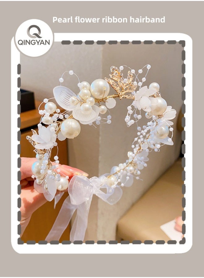QINGYAN 1PCS Wedding Tiara High End Rhinestone Leaf Hair Band Flower Hair Piece Prom Bridal Wedding Accessories Vintage Hair Accessories for Bridesmaids and Flower Girl Parties - Image 1