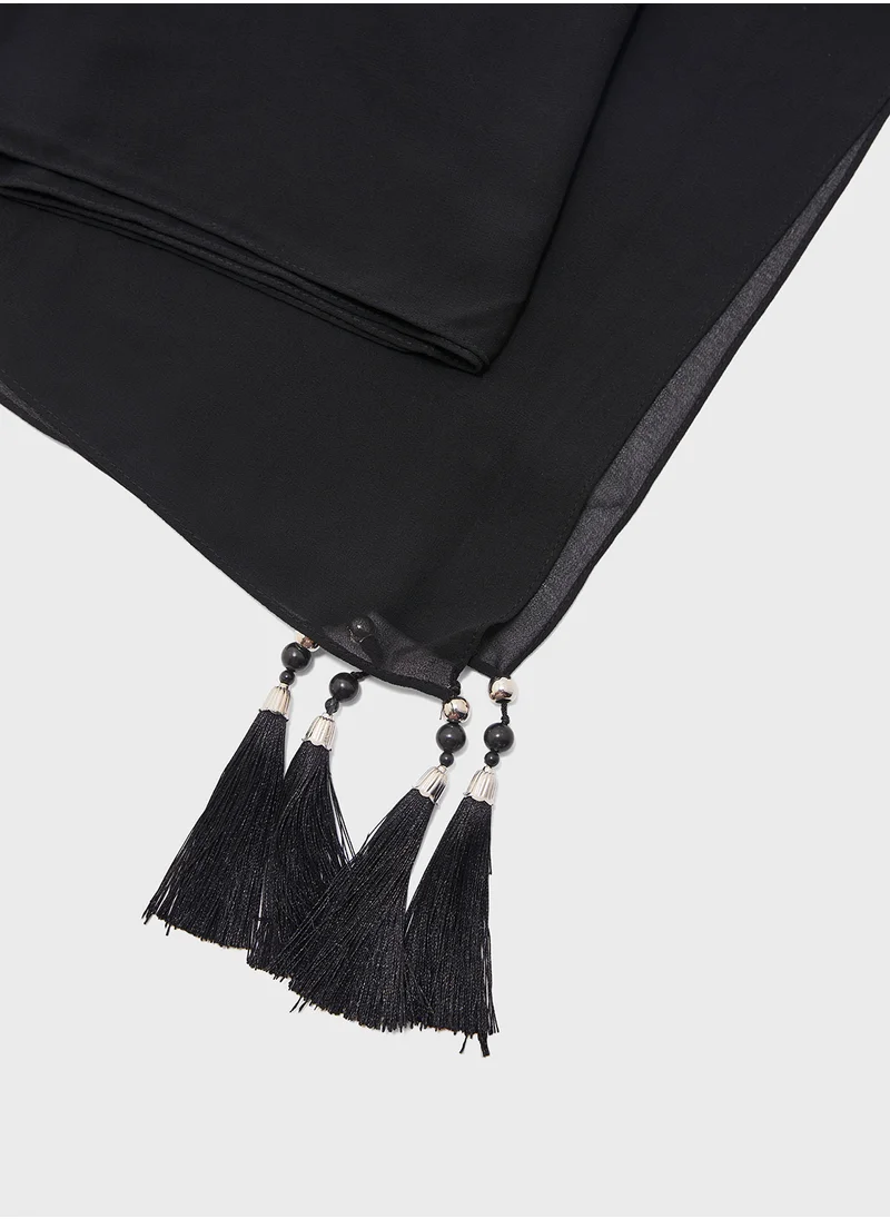 خزانة Beaded Tassel Detail Long Hijab Scarf