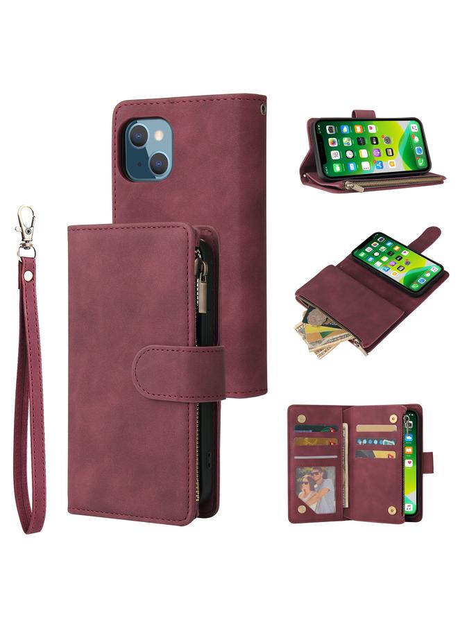 S-TOP Case For iPhone 13 Multifunctional Phone Leather Case with Card Slot & Holder & Zipper Wallet & Photo Frame - Image 1