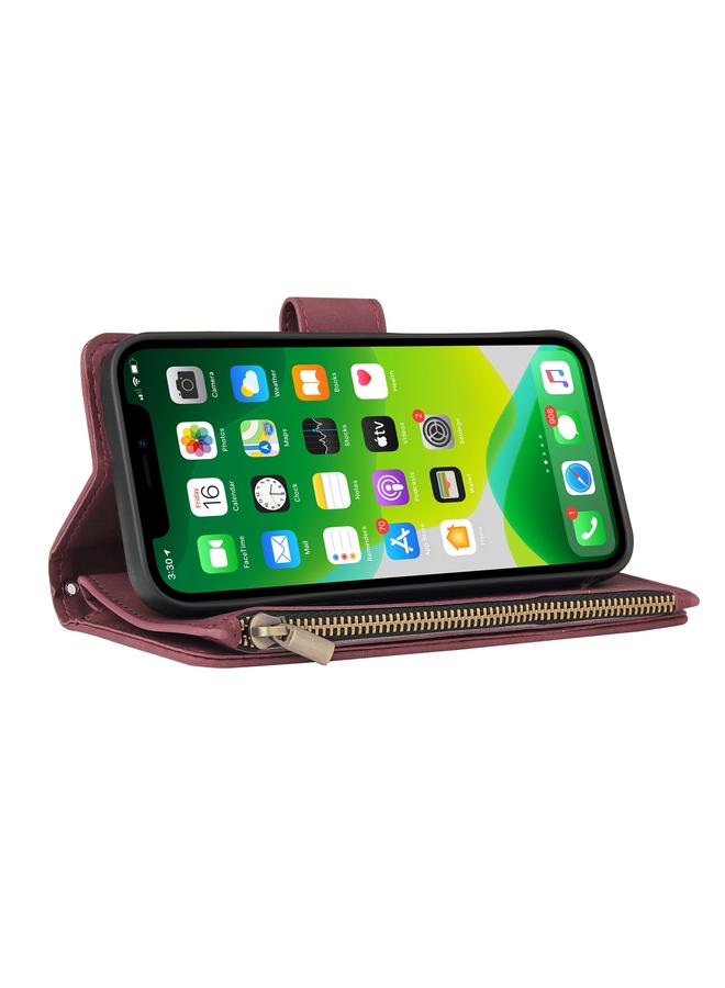 S-TOP Case For iPhone 13 Multifunctional Phone Leather Case with Card Slot & Holder & Zipper Wallet & Photo Frame - Image 5