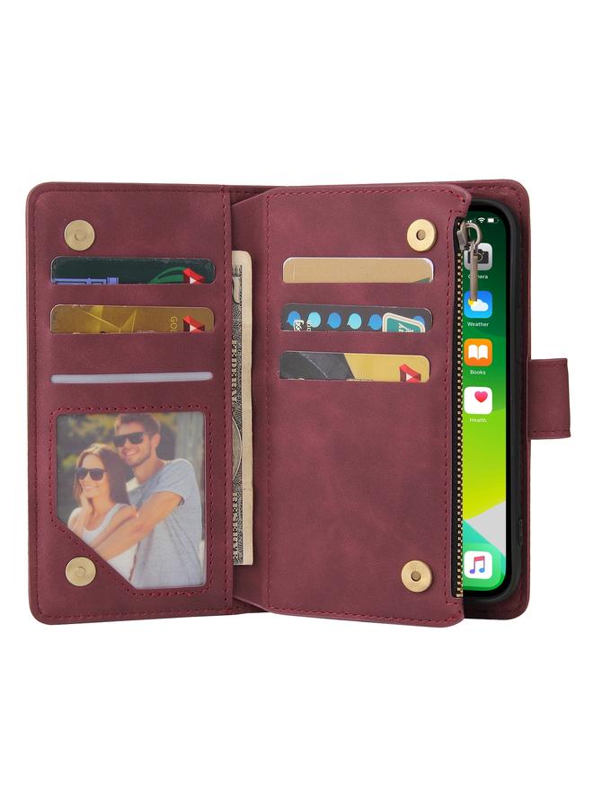 S-TOP Case For iPhone 13 Multifunctional Phone Leather Case with Card Slot & Holder & Zipper Wallet & Photo Frame - Image 4
