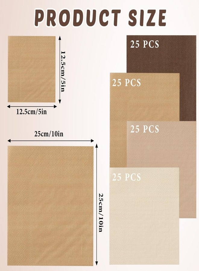 Layhit 100 Pcs Cocktail Napkins Disposable Beverage Napkins Square Paper Dessert Tissue for Wedding Birthday Summer Party Supplies(Brown Series,5 x 5 Inch) - Image 2