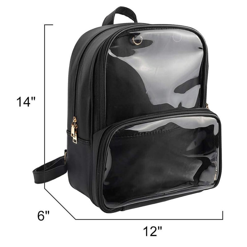 STEAMEDBUN Ita Bag Double Window Candy PU Leather Backpack Kawaii Pins Bag with insert(Black-Large) - Image 3