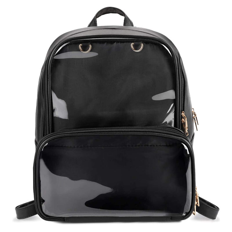 STEAMEDBUN Ita Bag Double Window Candy PU Leather Backpack Kawaii Pins Bag with insert(Black-Large) - Image 1