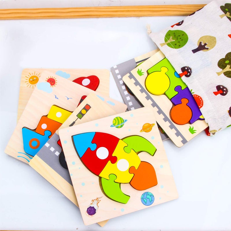SKYFIELD Wooden Vehicle Puzzles for 1 2 3 Years Old Boys Girls, Toddler Educational Developmental Toys Gift with 6 Vehicle Baby Montessori Color Shapes Learning Puzzles, Great Gift Ideas - Image 5