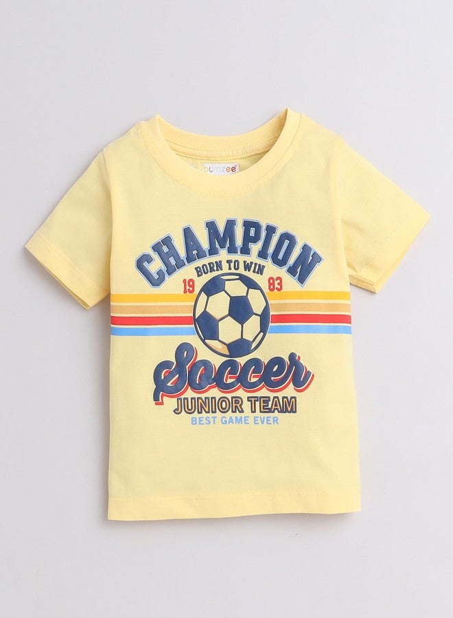 BUMZEE طقم تيشيرت وشورت للأولاد من بامزي باللونين الأزرق والأصفر، نصف كم، مناسب للأعمار من 12 إلى 18 شهرًا (Peb9132D-blu.ylw) - Image 2