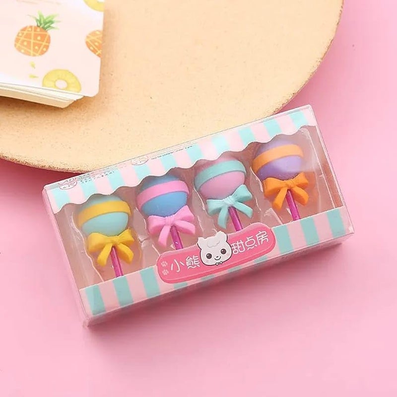 DEOXY Ice Cream Shaped Eraser Set for Kids, Stationary Set, Rubber for Kids, Kawaii Erasers, Fancy for Birthday Return Gift – Pack of 4 (QH-8418) - Image 5