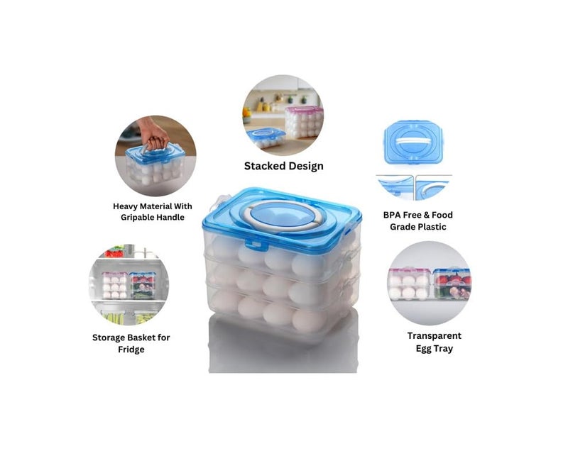 MEGHARSH 36 Grid Egg Square Shape Storage BoxEgg Refrigerator Storage Tray Abs Plastic Egg Storage Containers For Fridge And Kitchen Egg Storage Bins Basket With Carry Holder 3 LayerMulticolor - Image 5