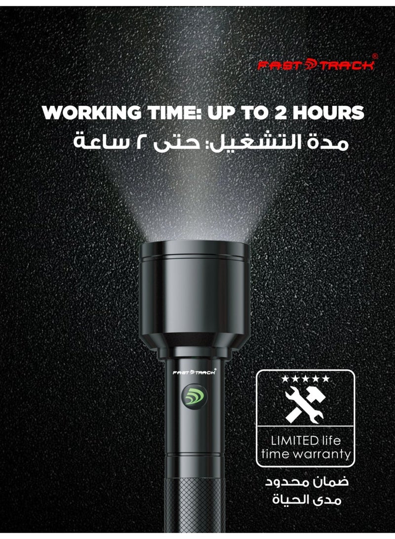 Fast Track 2-in-1 Rechargeable CREE XPE LED Flashlight Combo Pack, 2000m Long Range, Type-C Charging, 4000mAh Li-ion Battery, 2-Hour Working Time, 2-Year Warranty - Image 3