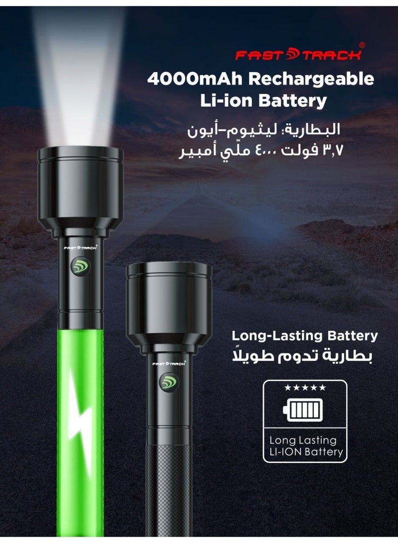 Fast Track 2-in-1 Rechargeable CREE XPE LED Flashlight Combo Pack, 2000m Long Range, Type-C Charging, 4000mAh Li-ion Battery, 2-Hour Working Time, 2-Year Warranty - Image 4