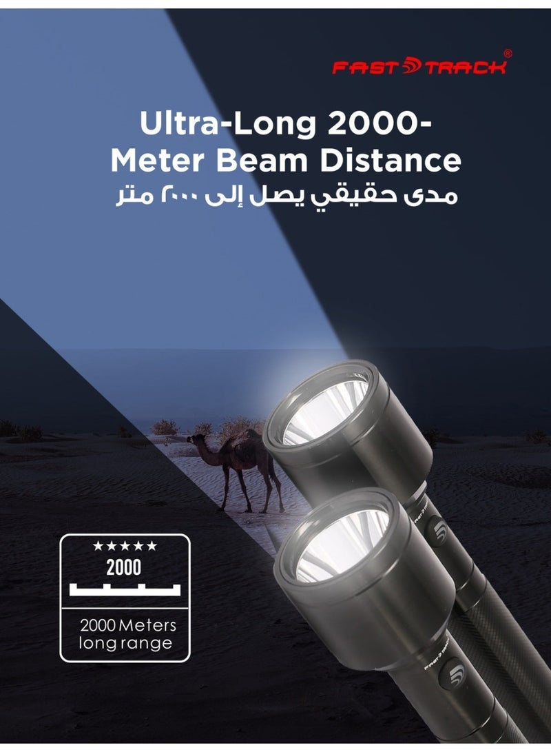 Fast Track 2-in-1 Rechargeable CREE XPE LED Flashlight Combo Pack, 2000m Long Range, Type-C Charging, 4000mAh Li-ion Battery, 2-Hour Working Time, 2-Year Warranty - Image 5